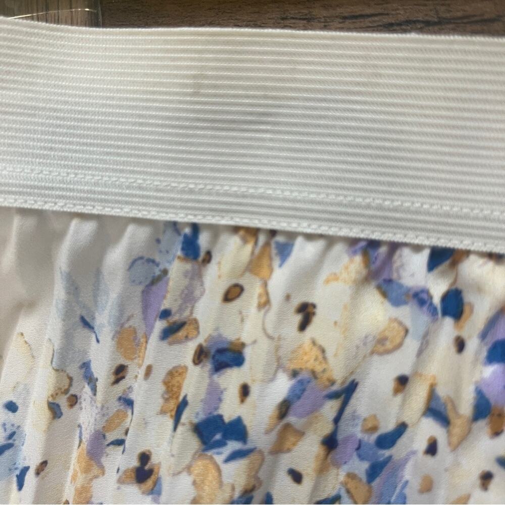 Vince Camuto Pleated Midi Skirt Womens Small Ivory Floral Elastic Waist Lined - Picture 7 of 9